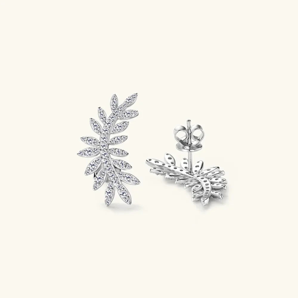 Moissanite Leaf Stud Earrings Sterling Silver - Southern Shores Clothing