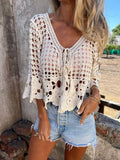 Tassel Crochet Knit Cover Up With Openwork Boho Style Chic - Southern Shores Clothing
