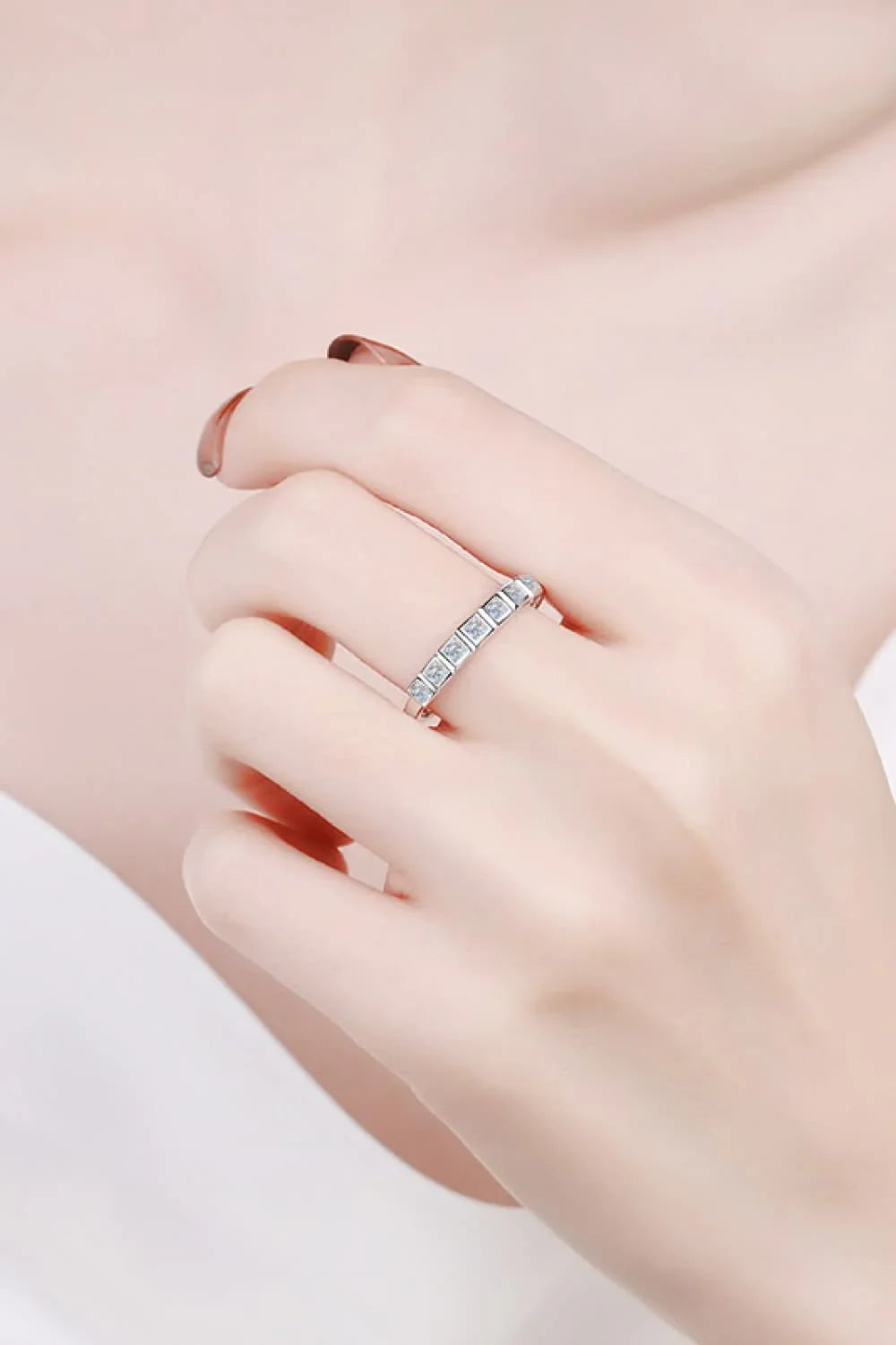 Moissanite Rhodium-Plated Half-Eternity Ring - Southern Shores Clothing