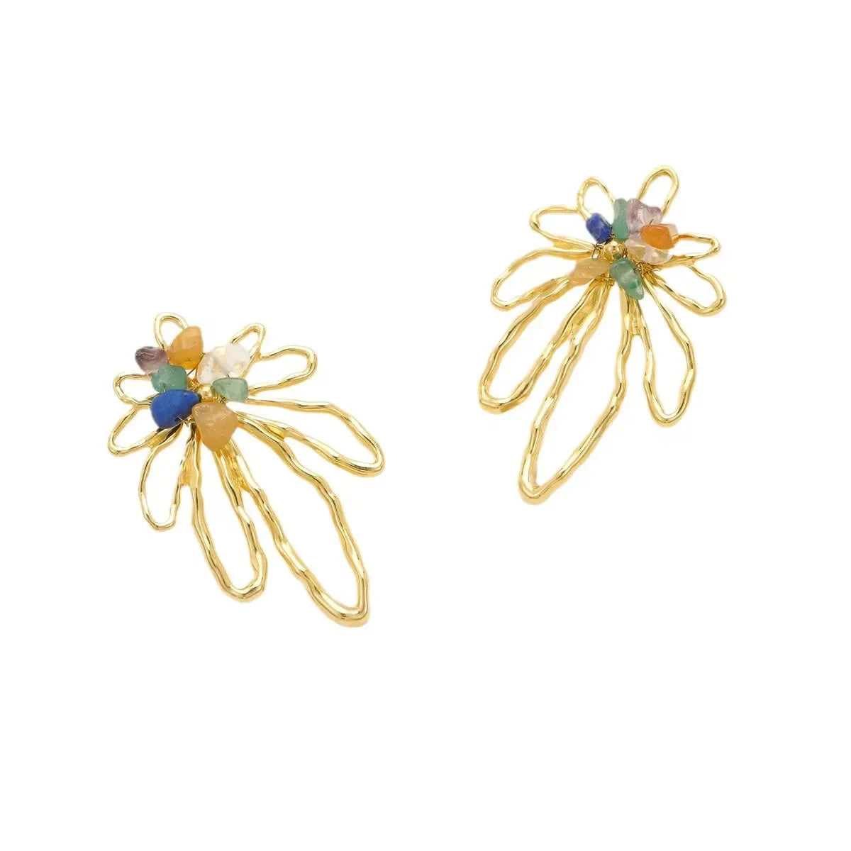 18K Gold-Plated Natural Stone Flower Earrings - Southern Shores Clothing