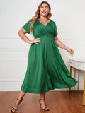 Plus Size Short Sleeve Surplice Neck Midi Dress - Southern Shores Clothing