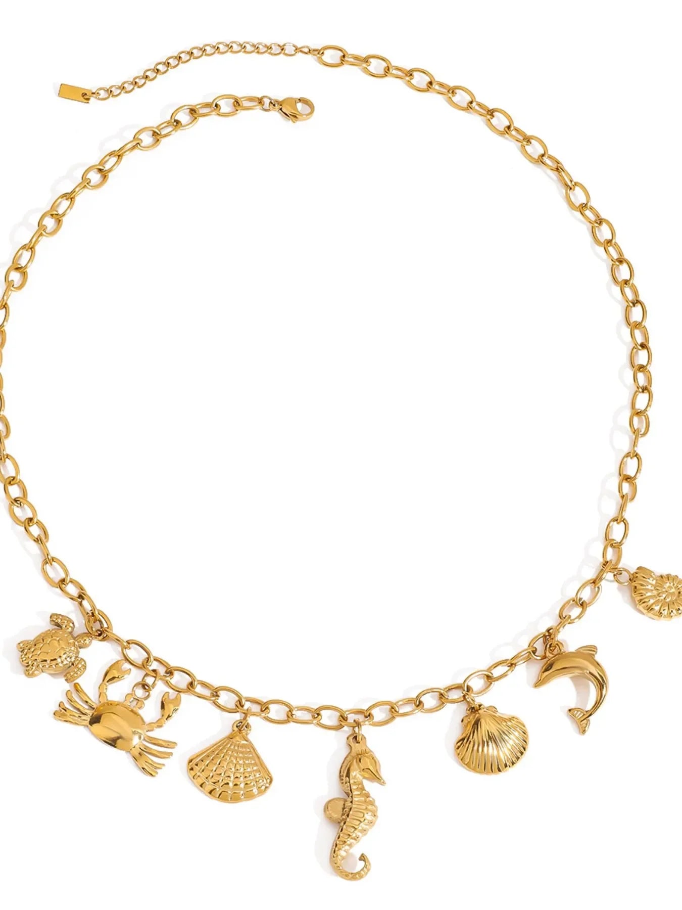 18K Gold-Plated Ocean Theme Necklace With Coastal Motif - Southern Shores Clothing