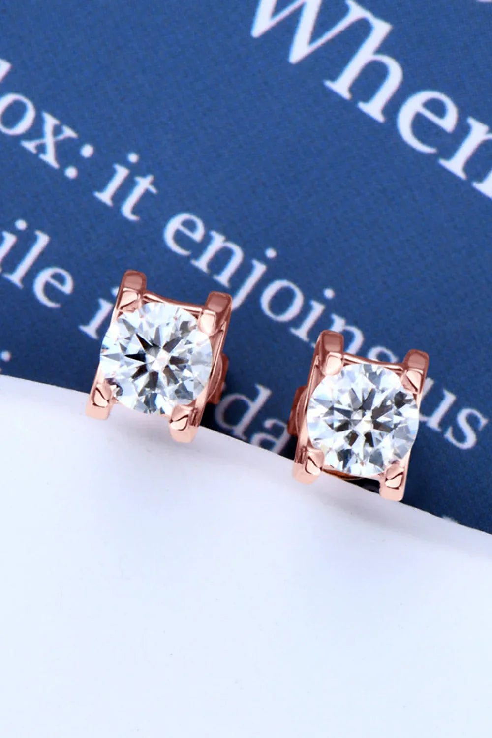 Moissanite Sterling Silver Stud Earrings Rose Gold Plating - Southern Shores Clothing