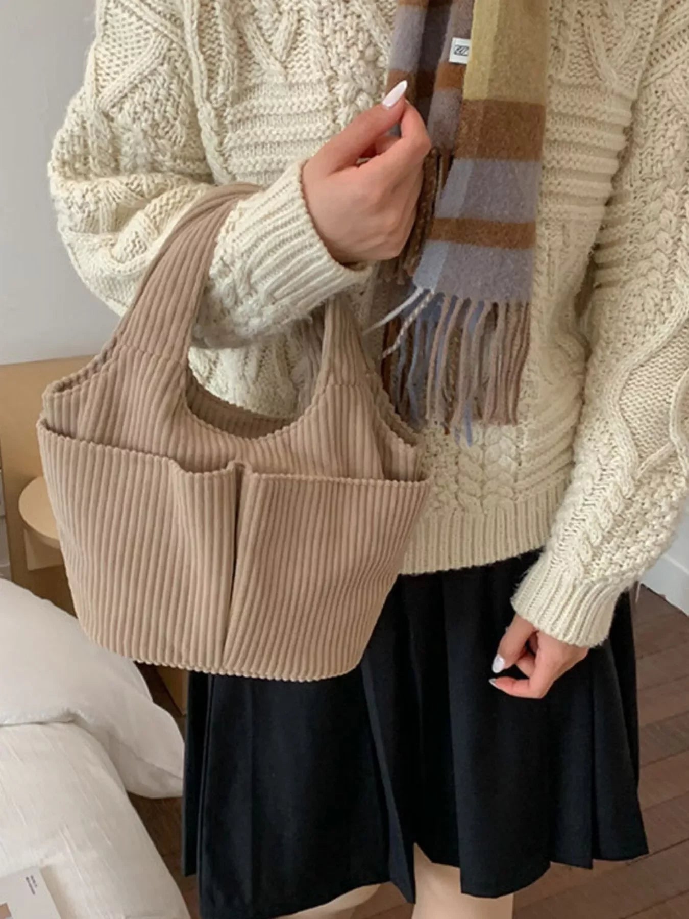 Corduroy Handbag With Classic Silhouette - Southern Shores Clothing