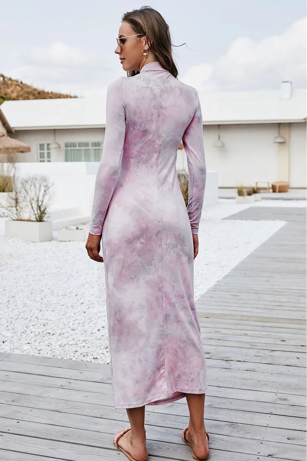Tie Dye Mock Neck Long Sleeve Dress - Southern Shores Clothing