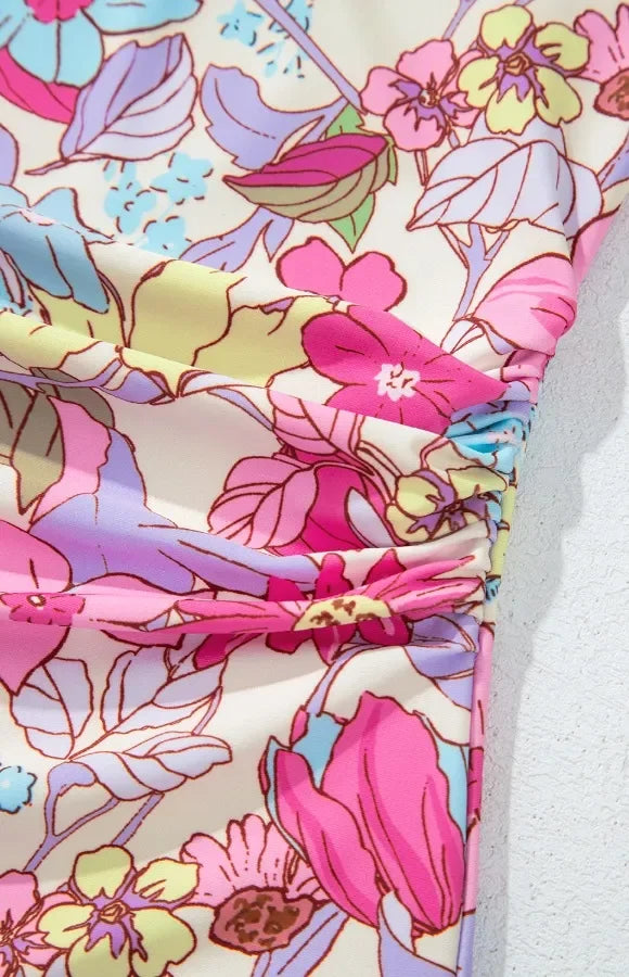 Floral Ruffle Trim Tummy Control Swimsuit One Piece - Southern Shores Clothing