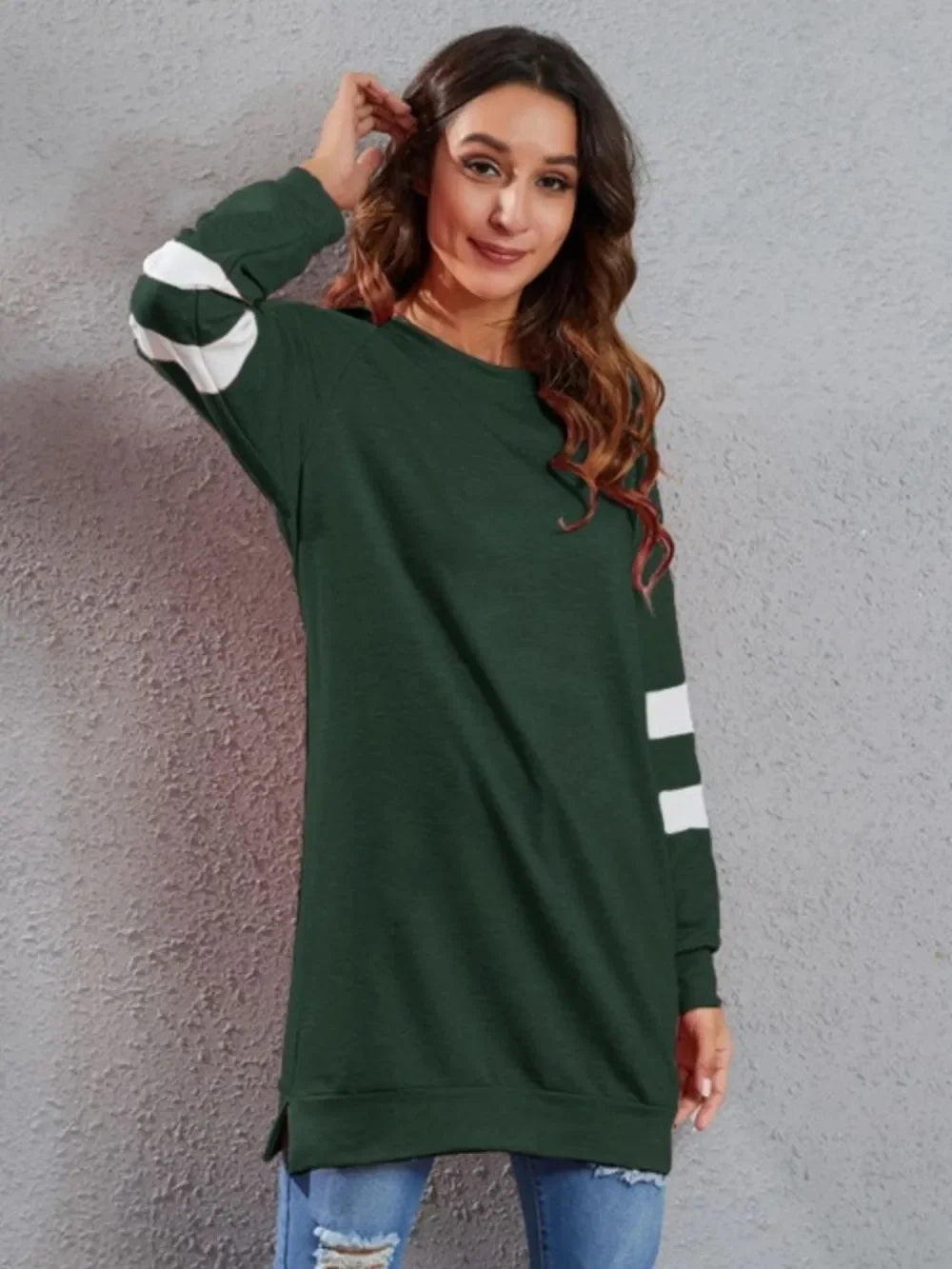 Full Size Striped Round Neck Long Sleeve T-Shirt - Southern Shores Clothing