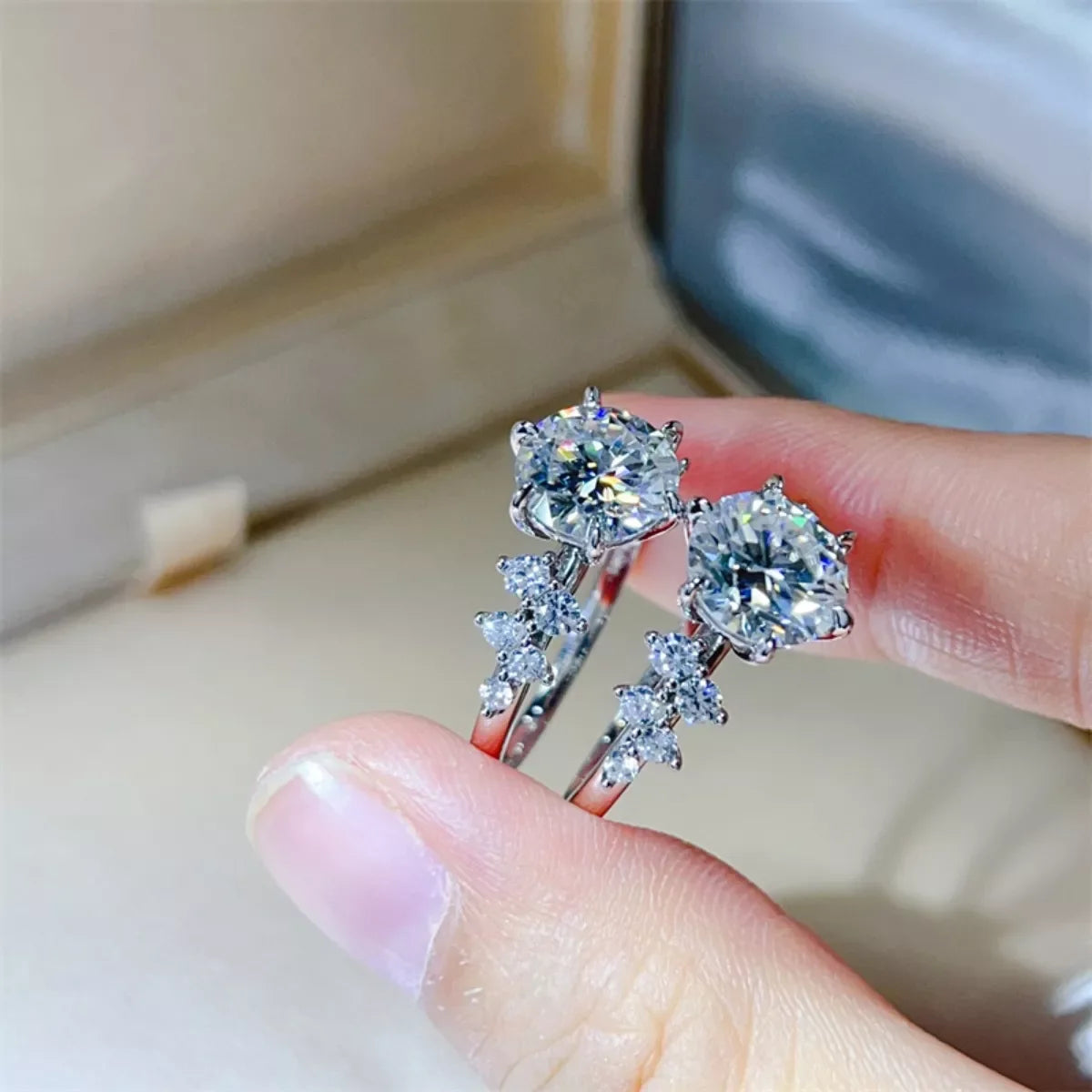 3 Carat Moissanite Ring In Platinum-Plated Sterling Silver - Southern Shores Clothing