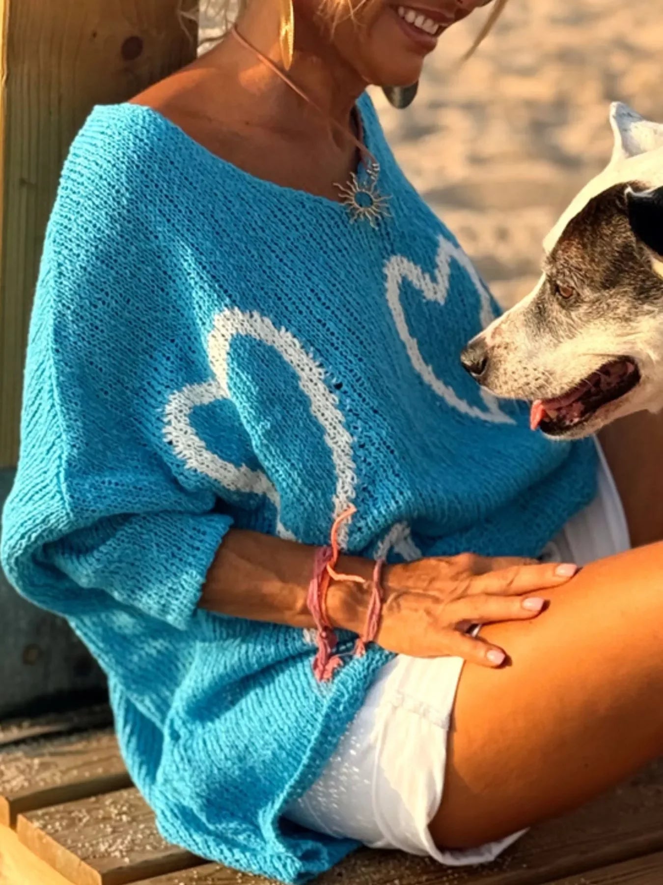 Heart V-Neck Dropped Shoulder Sweater | Southern Shores Clothing - Southern Shores Clothing