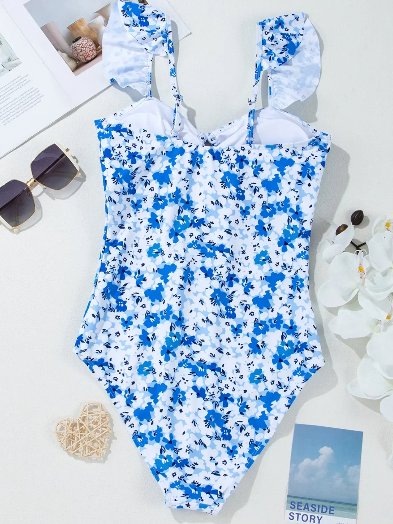 Floral Ruffled Lace-Up One-Piece Swimsuit - Southern Shores Clothing