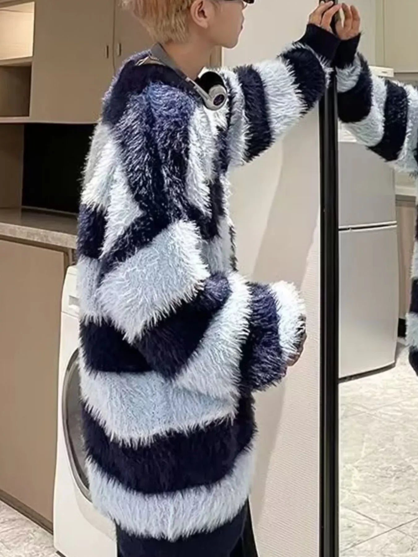 Oversized Striped Fuzzy Knit Pullover Cozy Coastal Sweater - Southern Shores Clothing