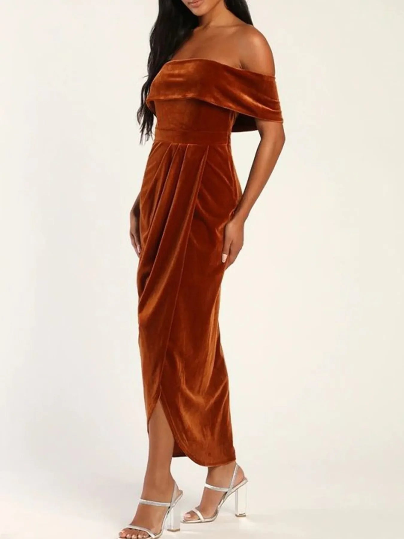 Off Shoulder Wrap Dress With Side Slit Silhouette - Southern Shores Clothing