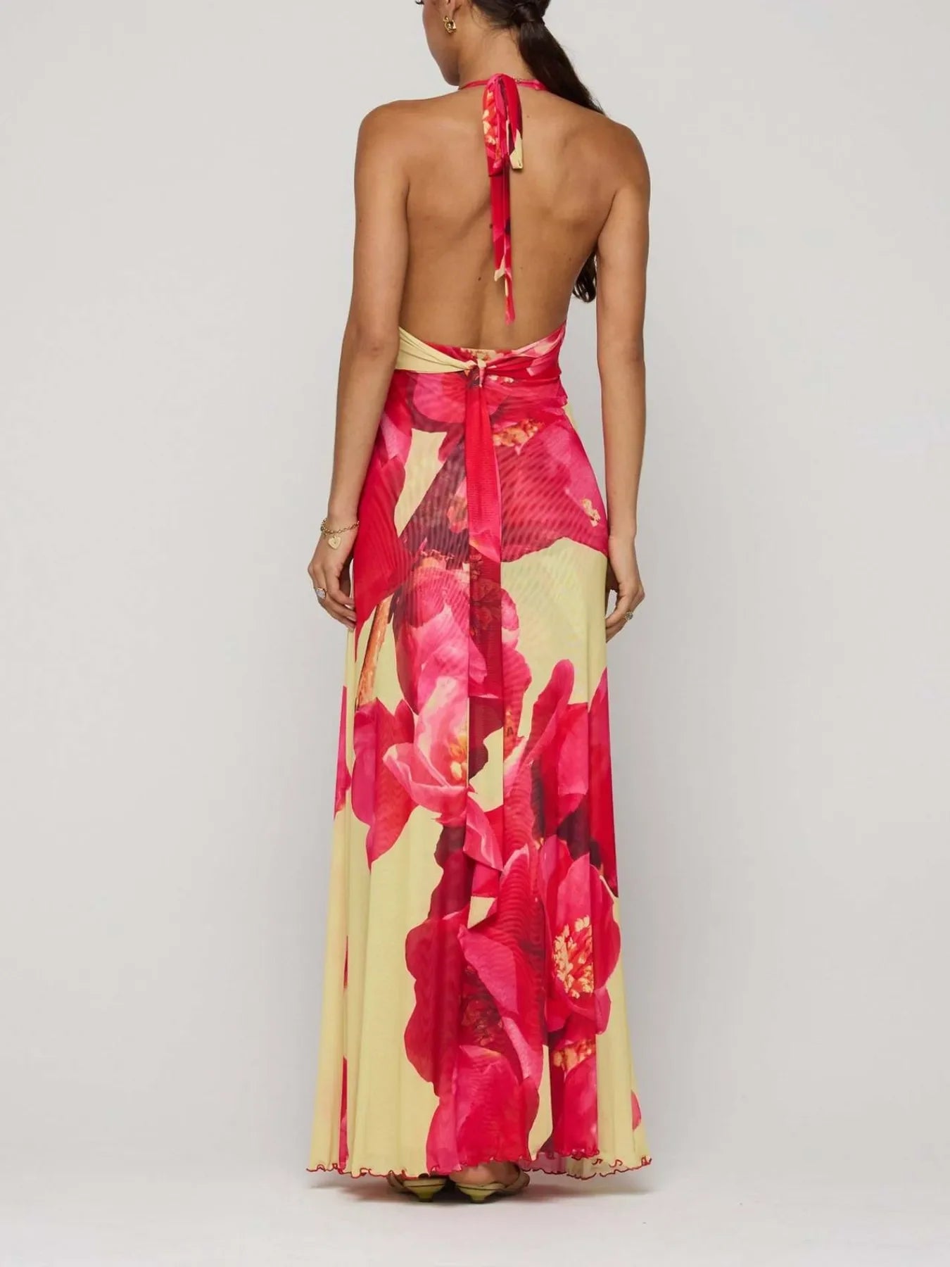 Floral Halter Neck Deep V Maxi Dress Beachwear - Southern Shores Clothing