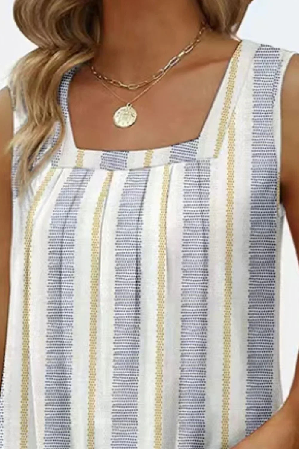 Printed Floral Square Neck Stretch Tank Top - Southern Shores Clothing