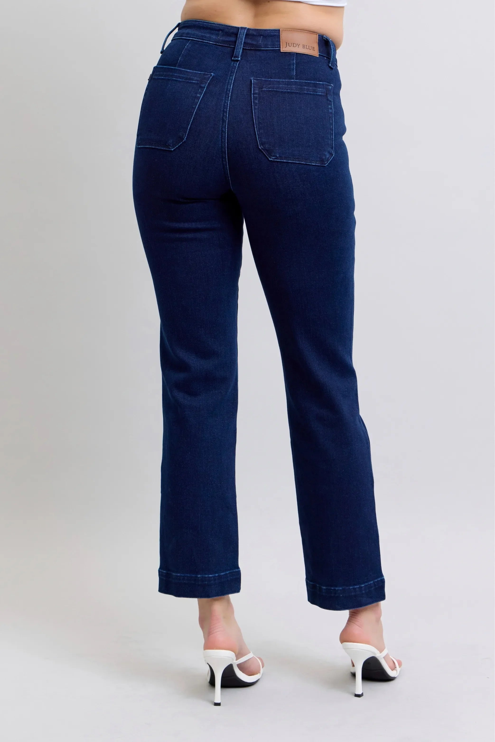 High-Waisted Knee Patch Straight Denim Jeans - Southern Shores Clothing