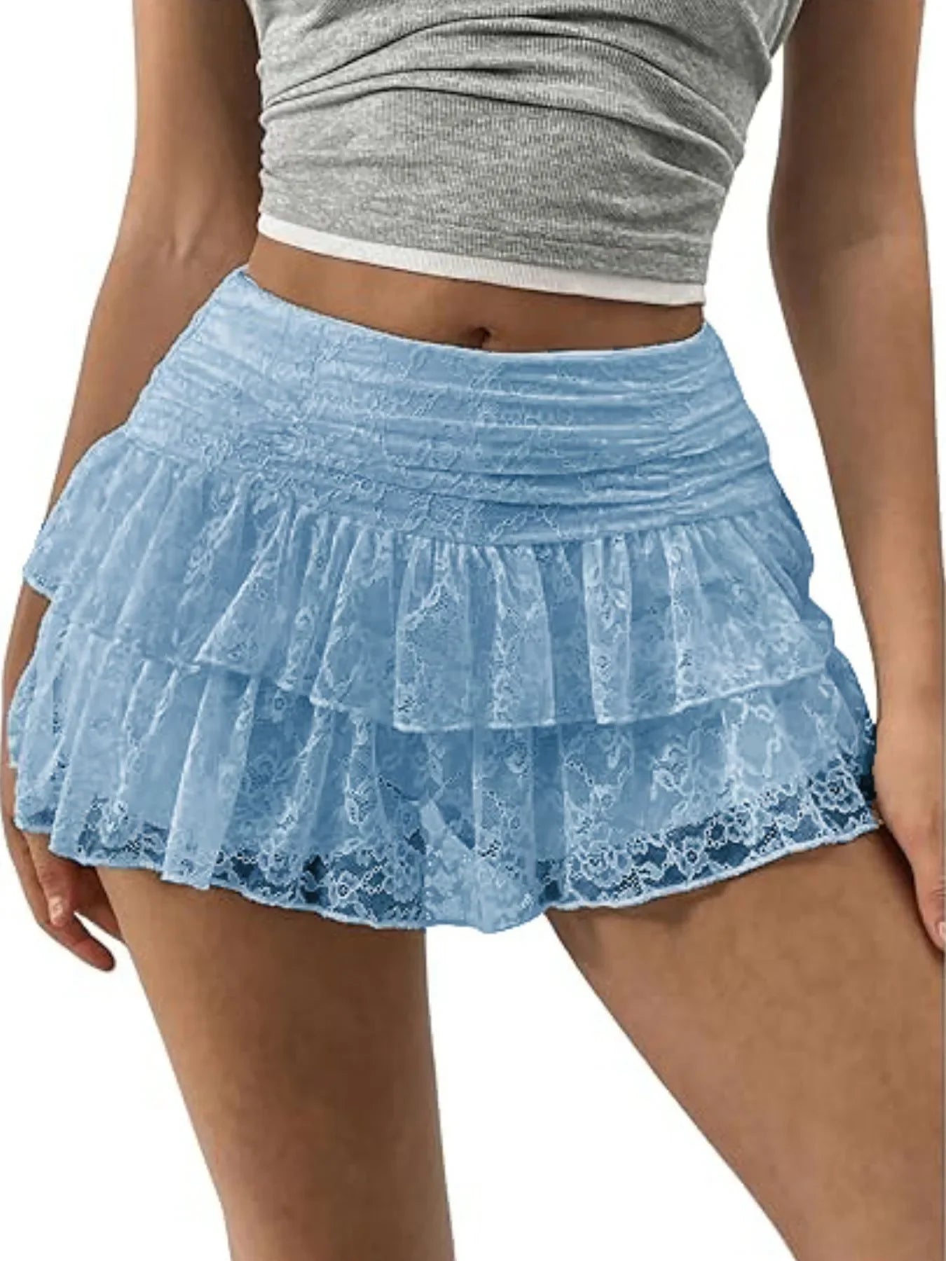 Lace Layered Mini Skirt With Zipper Closure - Southern Shores Clothing