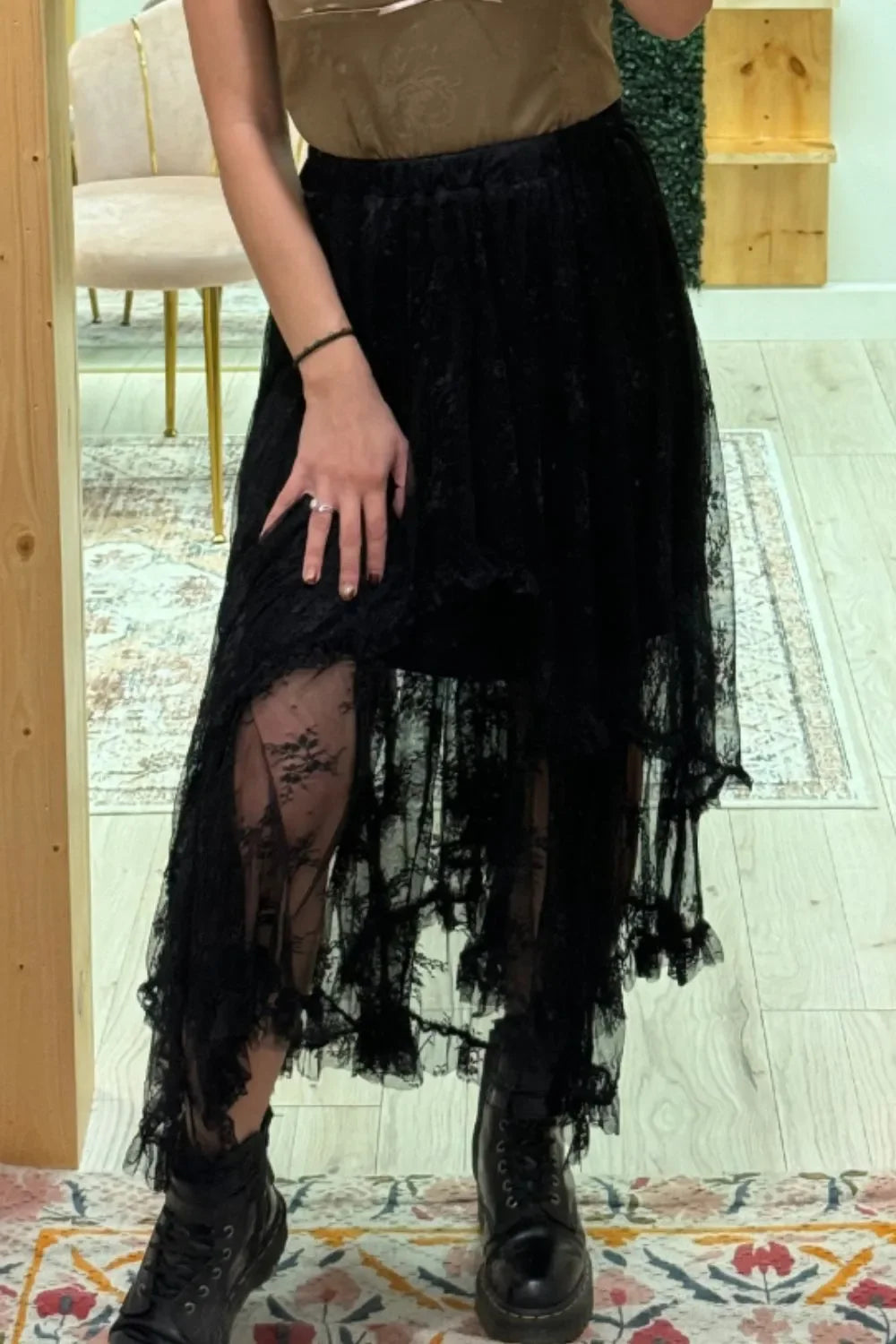 Elastic Waist Asymmetrical Lace Skirt Elegant - Southern Shores Clothing