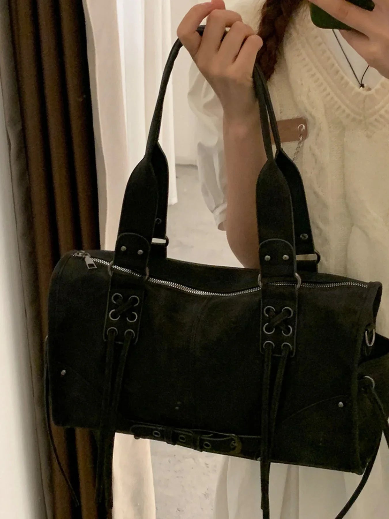 Lace-Up Shoulder Bag With Classic Design - Southern Shores Clothing