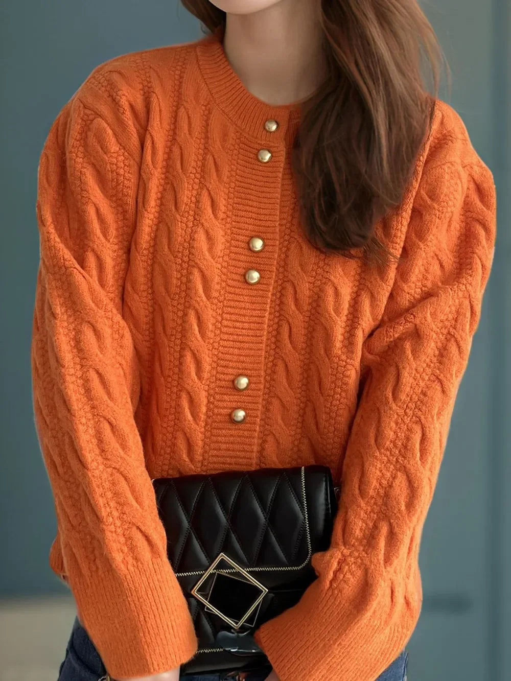 Cable-Knit Round-Neck Long Sleeve Cardigan Buttoned - Southern Shores Clothing