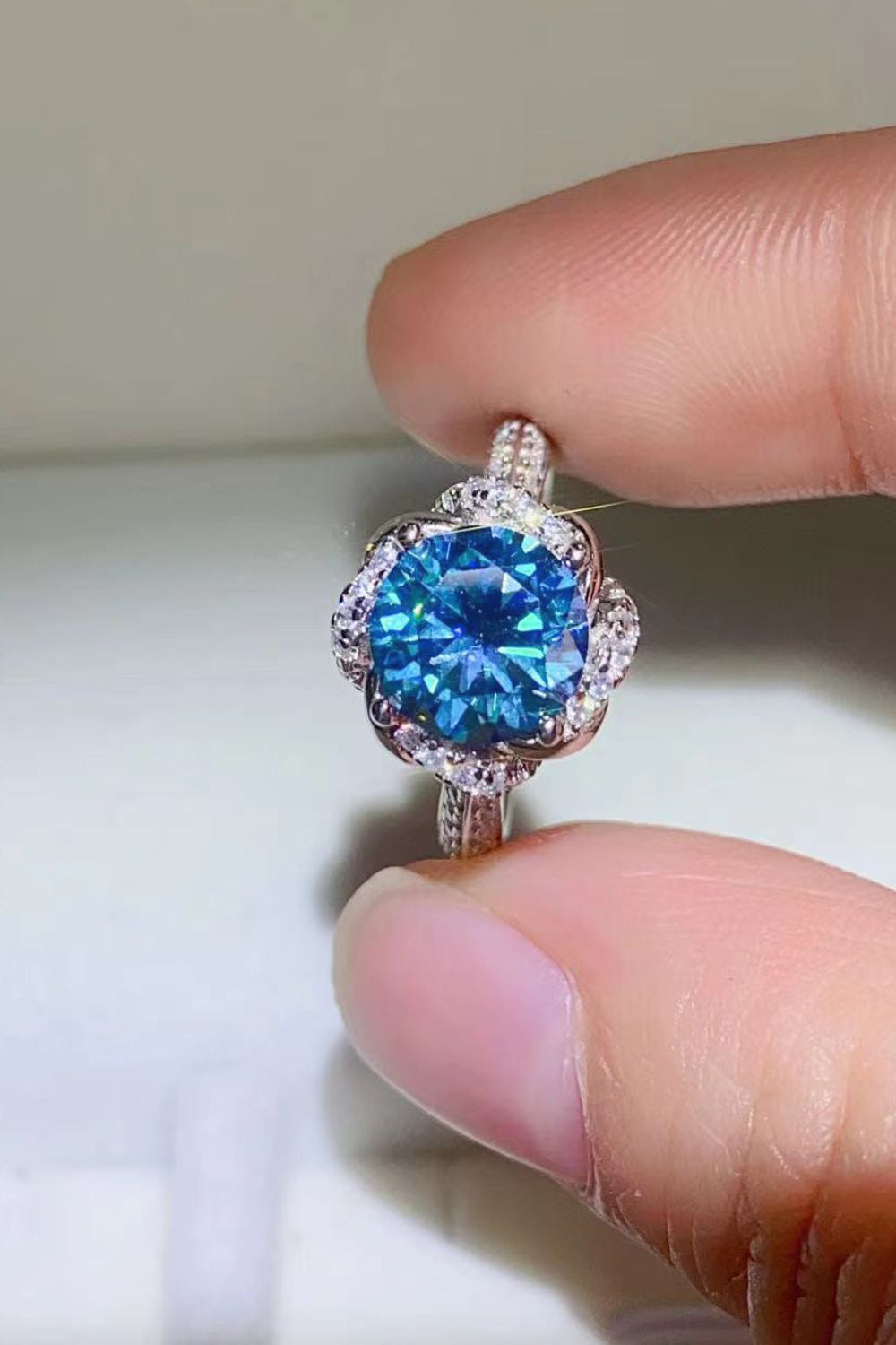 Southern Shores 2 Carat Cobalt Blue Moissanite Sterling Silver Ring