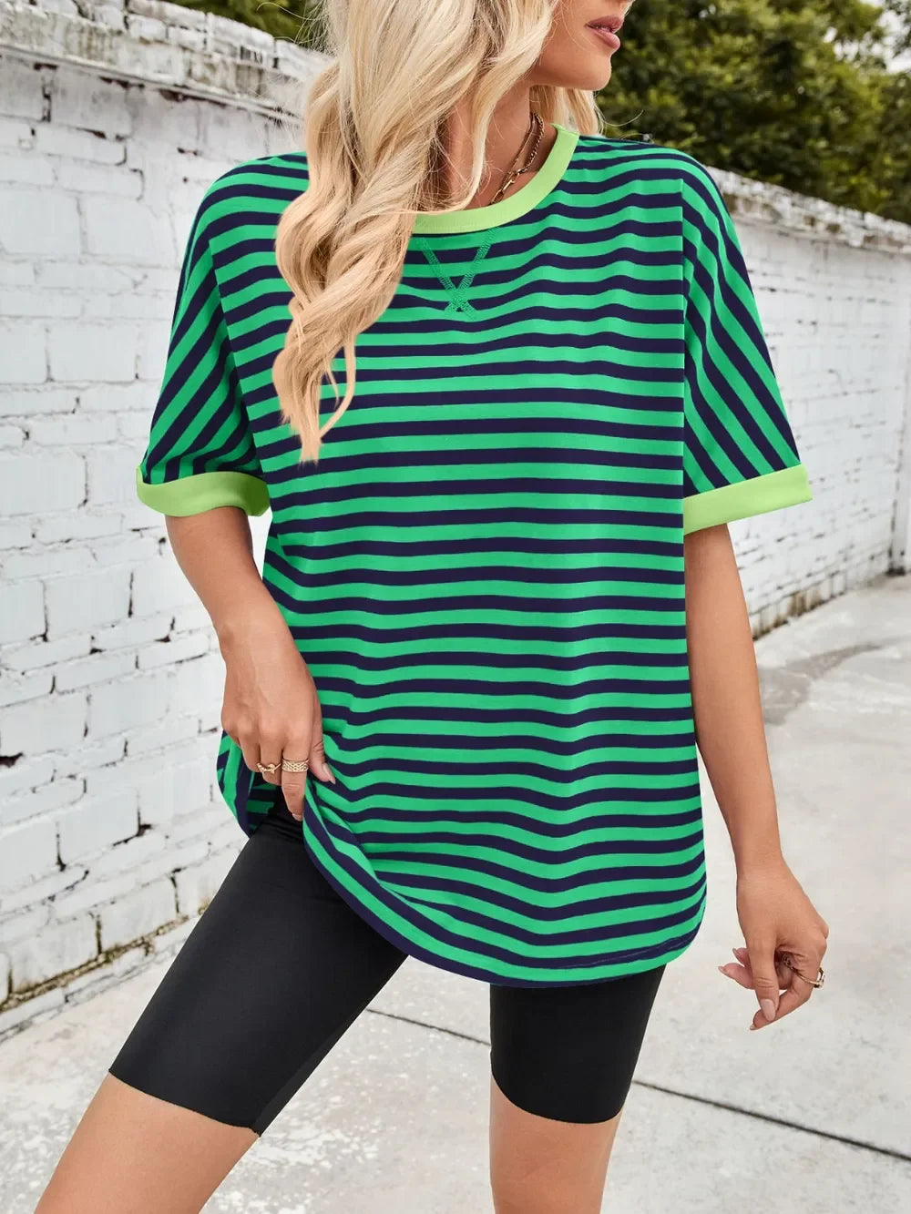 Lovelet Striped Round Neck Half Sleeve T-Shirt - Southern Shores Clothing
