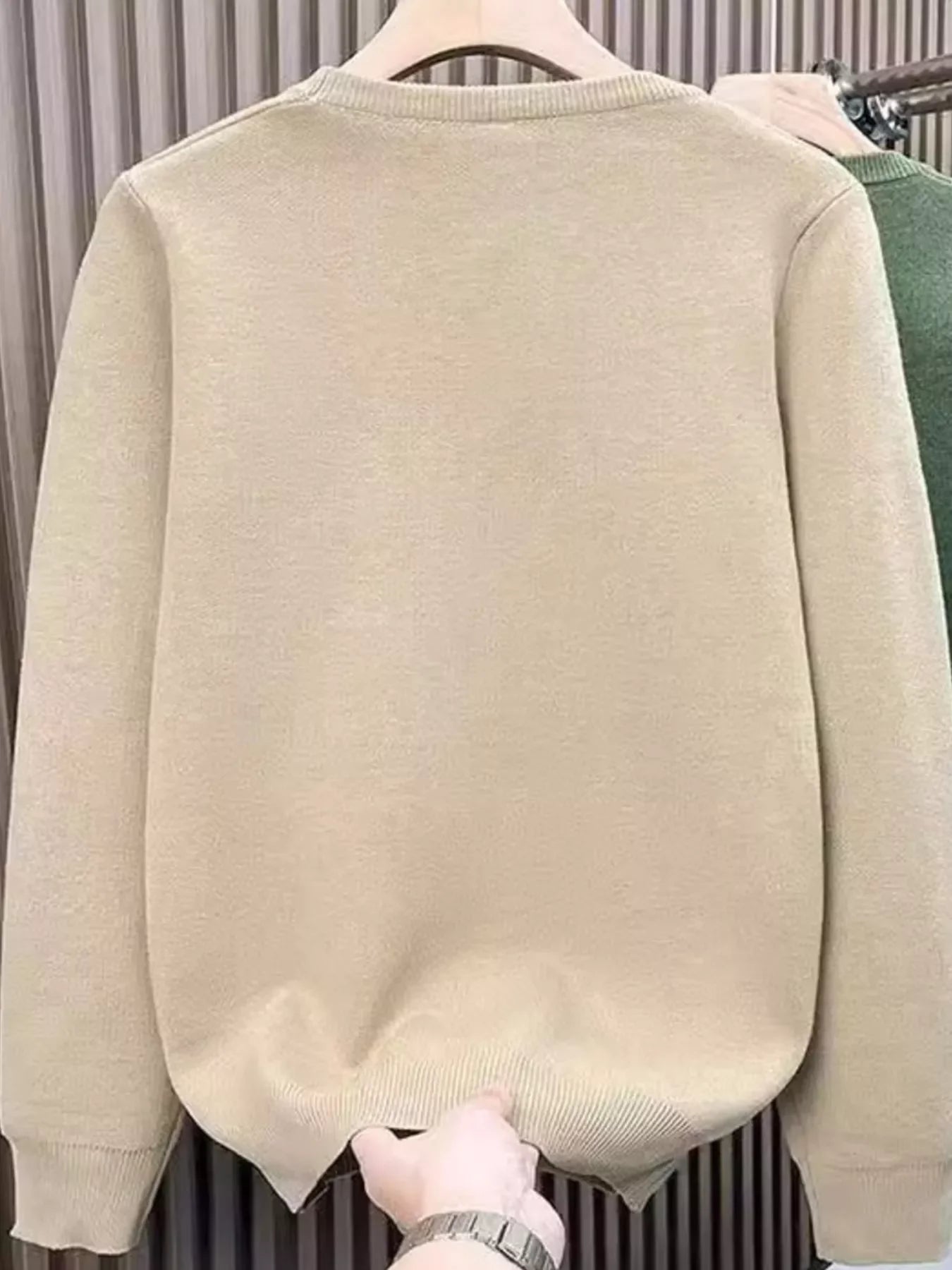 Striped Round Neck Sweater Polyester Blend - Southern Shores Clothing