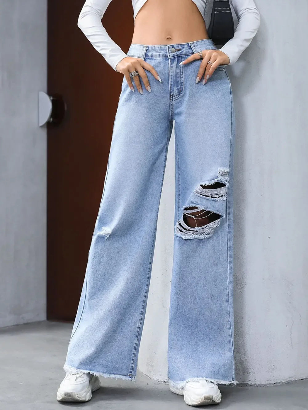 Charleston Inspired Distressed Raw Hem Wide Leg Jeans - Southern Shores Clothing