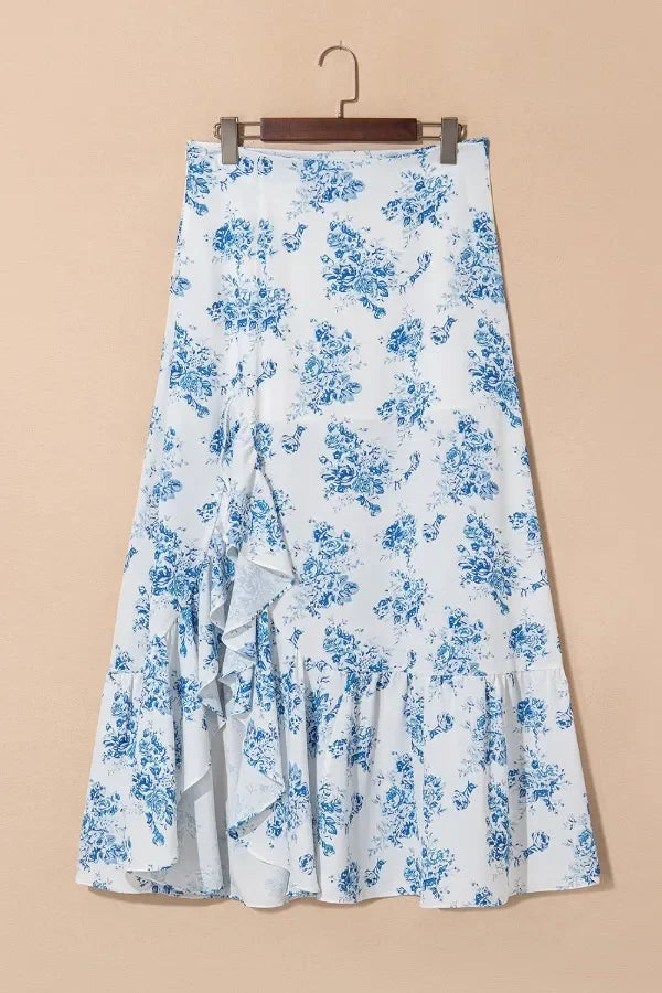 Split Asymmetrical Ruffled Printed Skirt - Southern Shores Clothing