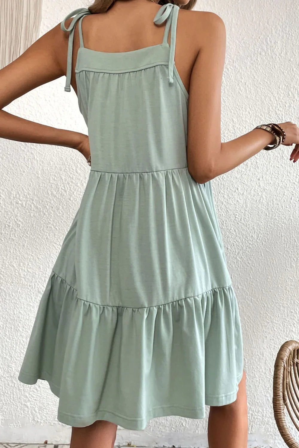 Casual Tiered Tie-Shoulder Dress With Pockets - Southern Shores Clothing