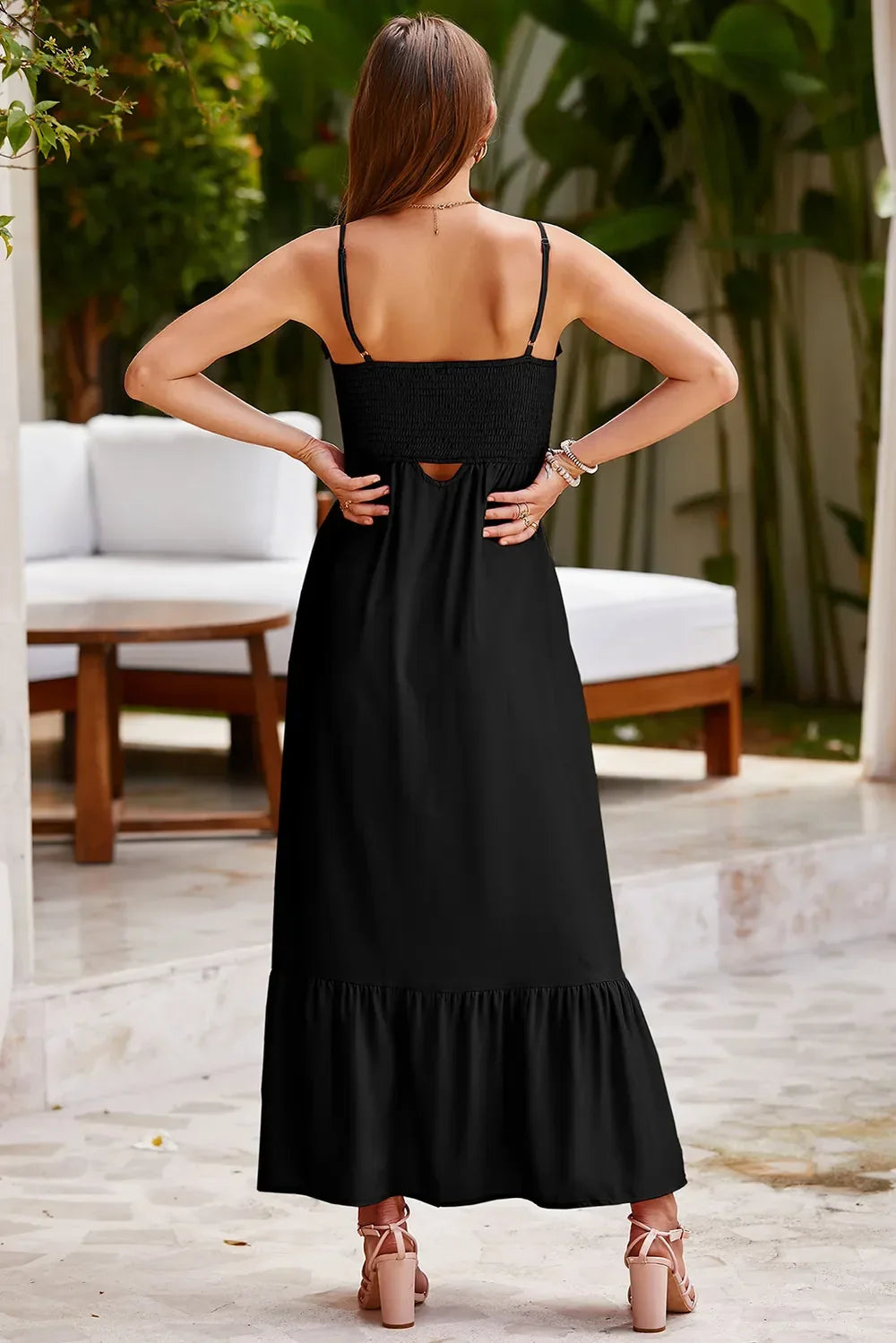 Smocked Spaghetti Strap Maxi Dress With Ruffle Hem - Southern Shores Clothing