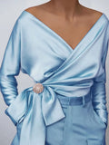 Southern Shores Clothing Surplice Long Sleeve Blouse With Tied Bow In 95% Polyester - Southern Shores Clothing