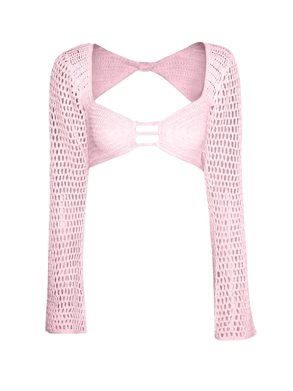 Crochet Tie Front Long Sleeve Top And Maxi Skirt Two Piece Set - Southern Shores Clothing