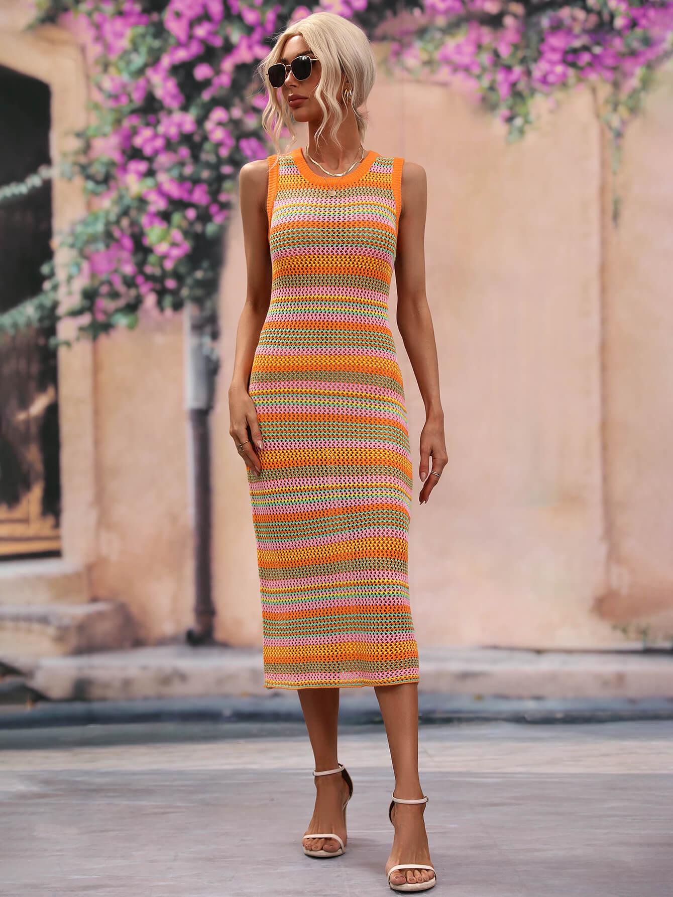 Striped Sleeveless Midi Beach Cover Up Dress - Southern Shores Clothing