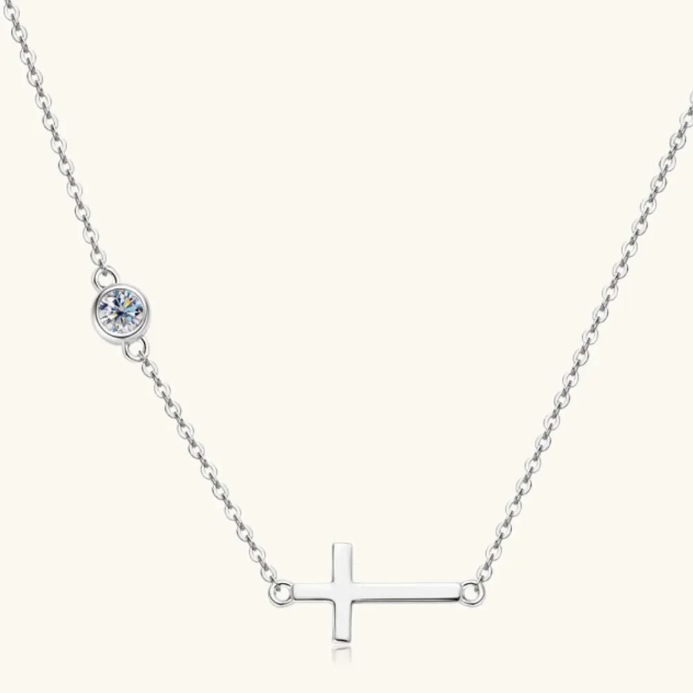 Moissanite Cross Necklace Sterling Silver - Southern Shores Clothing