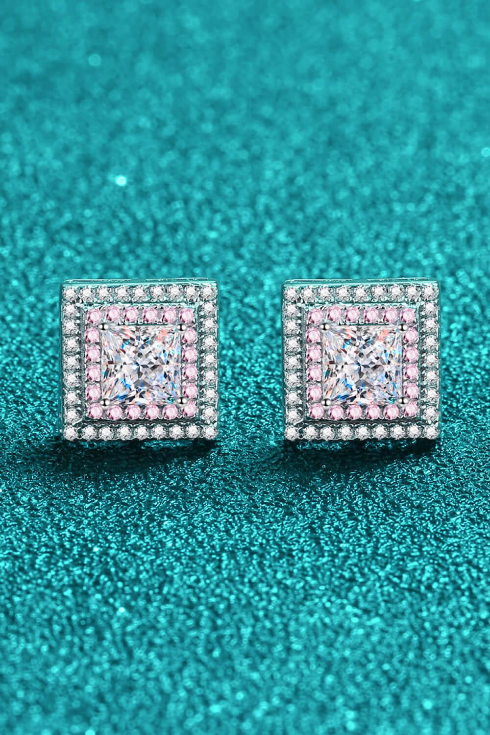 Moissanite Square Stud Earrings In Sterling Silver - Southern Shores Clothing