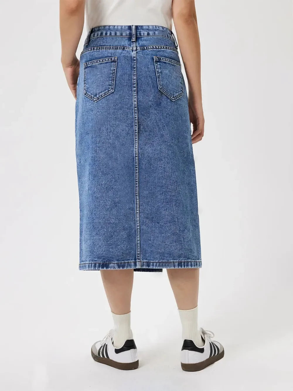 Nautical Slit Midi Denim Skirt With Pockets - Southern Shores Clothing