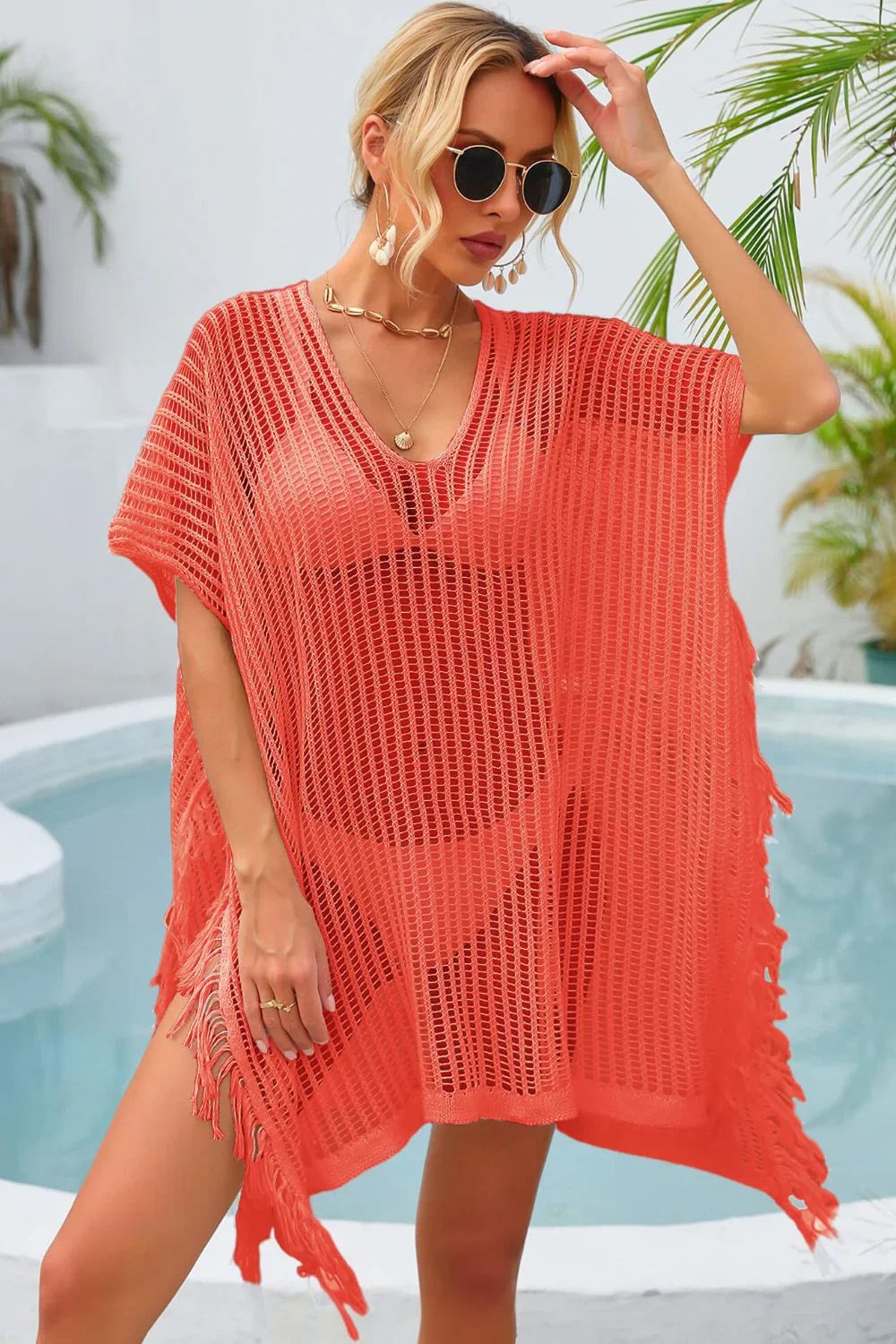Angel Wings Fringe Trim Openwork Cover Up One Size - Southern Shores Clothing