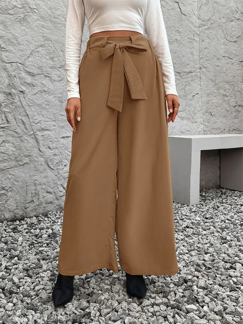 Tied High Waist Wide Leg Pants Coastal Comfort - Southern Shores Clothing