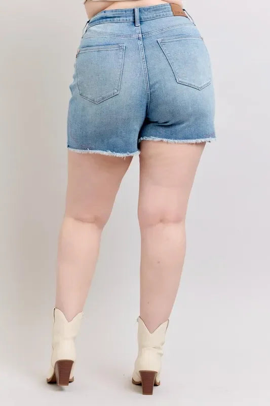 Plus Size High Waist Western Embroidered Cutoff Denim Shorts - Southern Shores Clothing