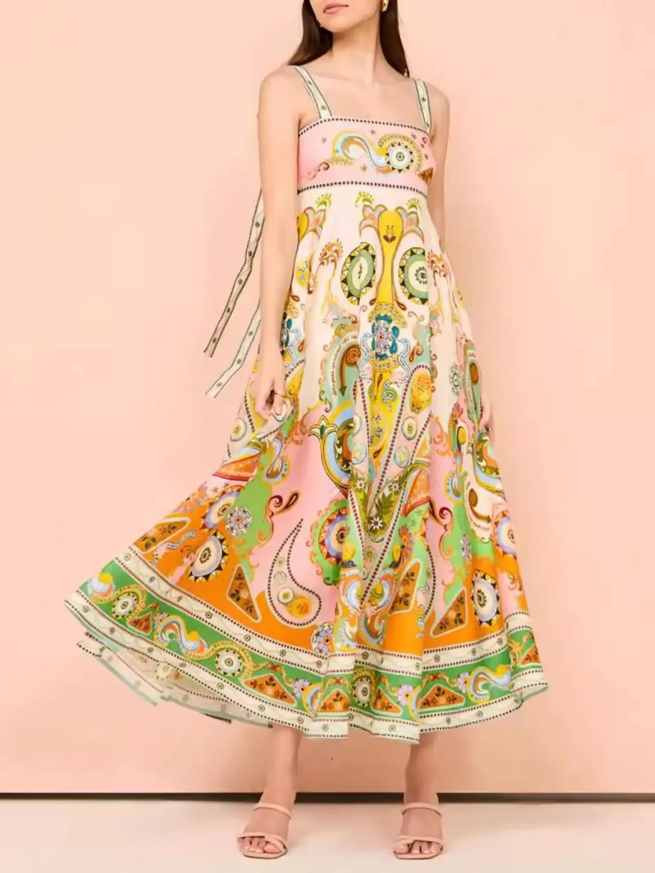 Paisley Print Square Neck Dress With Pockets And Smocked Bodice - Southern Shores Clothing