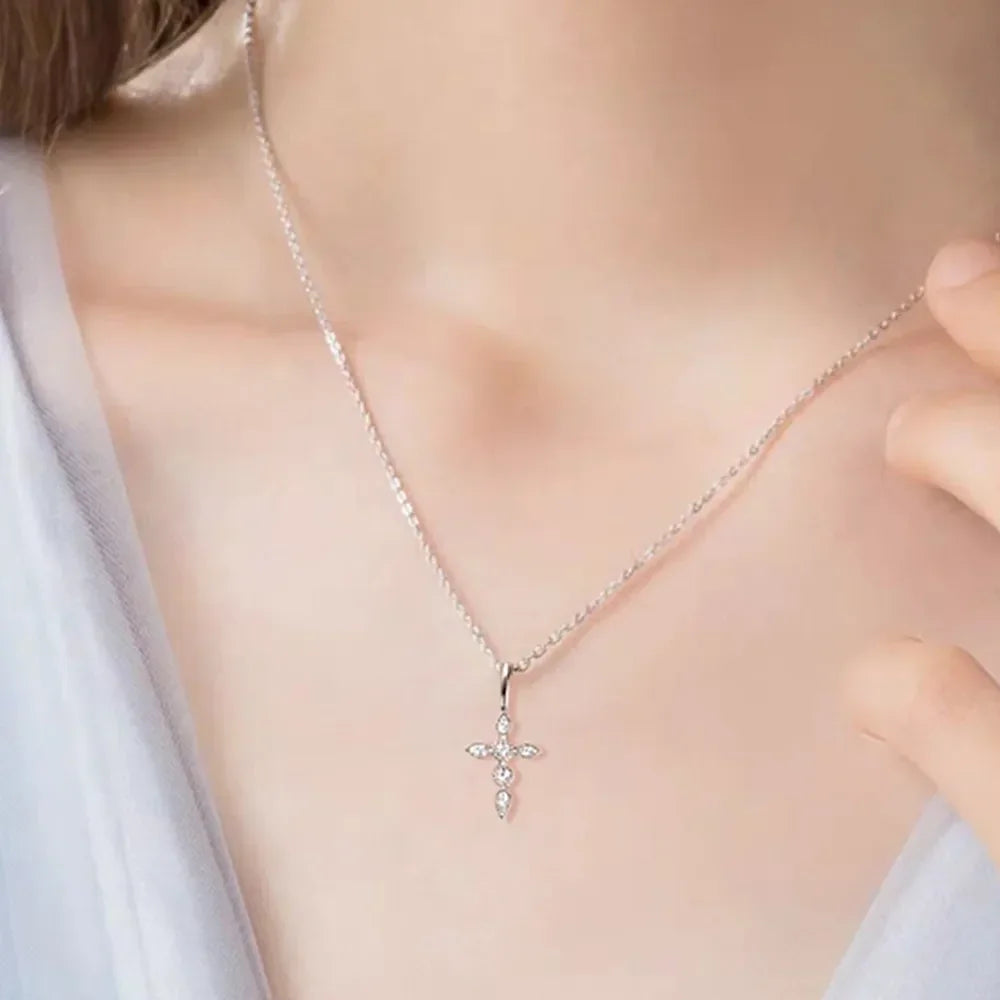 Sterling Silver Moissanite Cross Pendant Necklace - Southern Shores Clothing