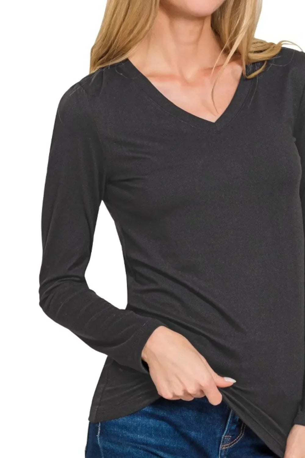 Brushed Microfiber Long Sleeve V-Neck T-Shirt - Southern Shores Clothing