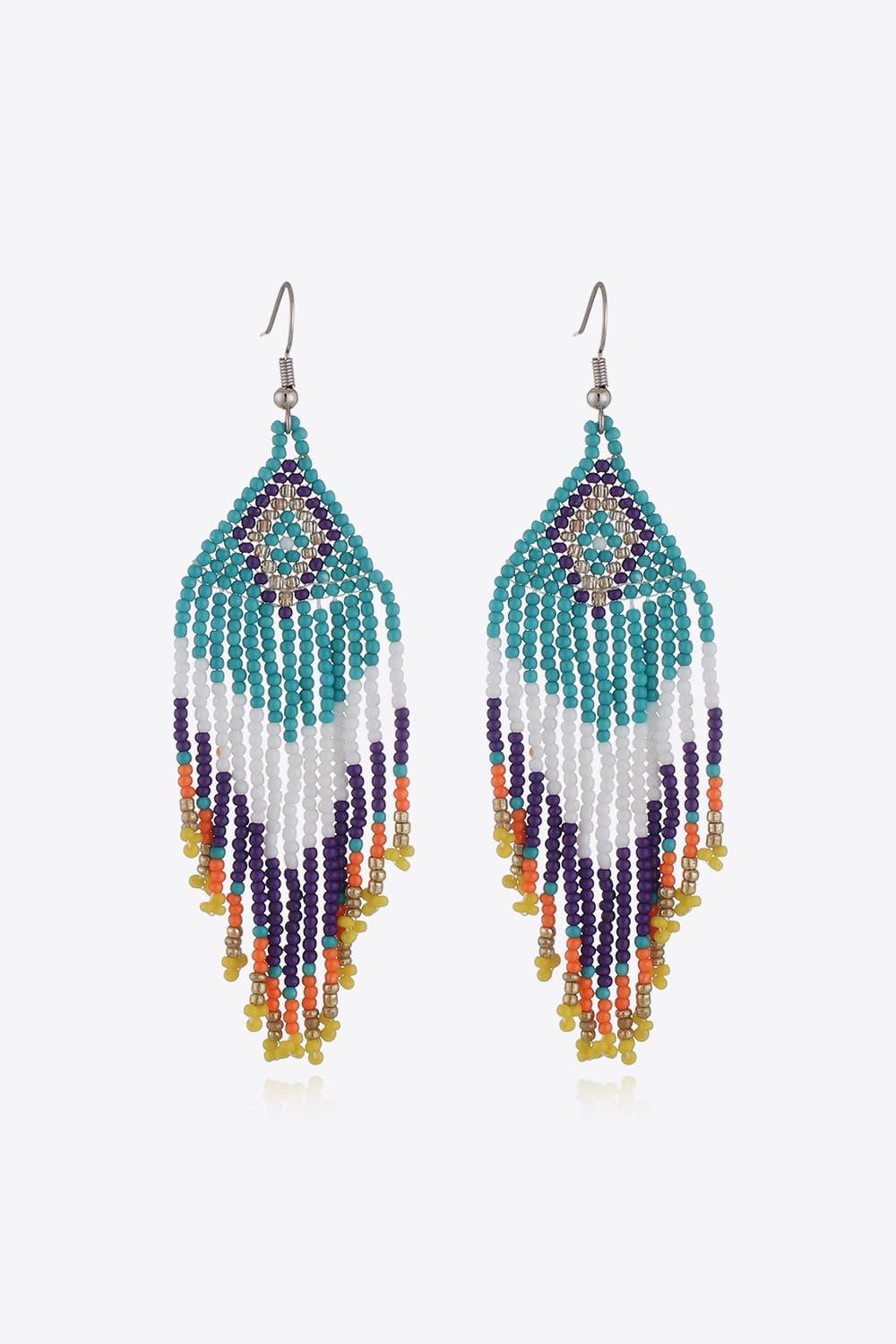 Beaded Dangle Earrings Diamond Fringe Boho Style Jewelry - Southern Shores Clothing