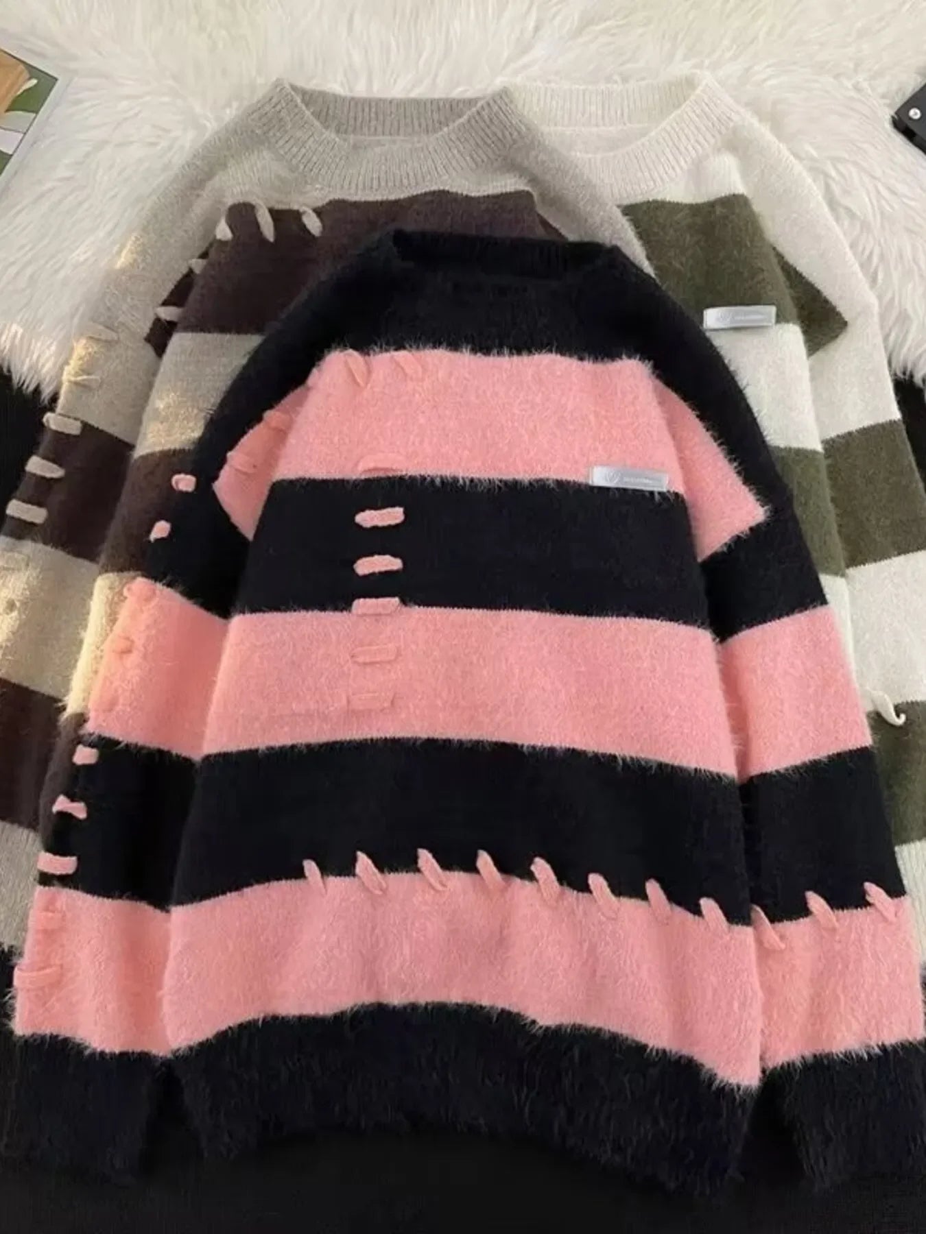 Striped Knit Round Neck Pullover Relaxed Fit - Southern Shores Clothing