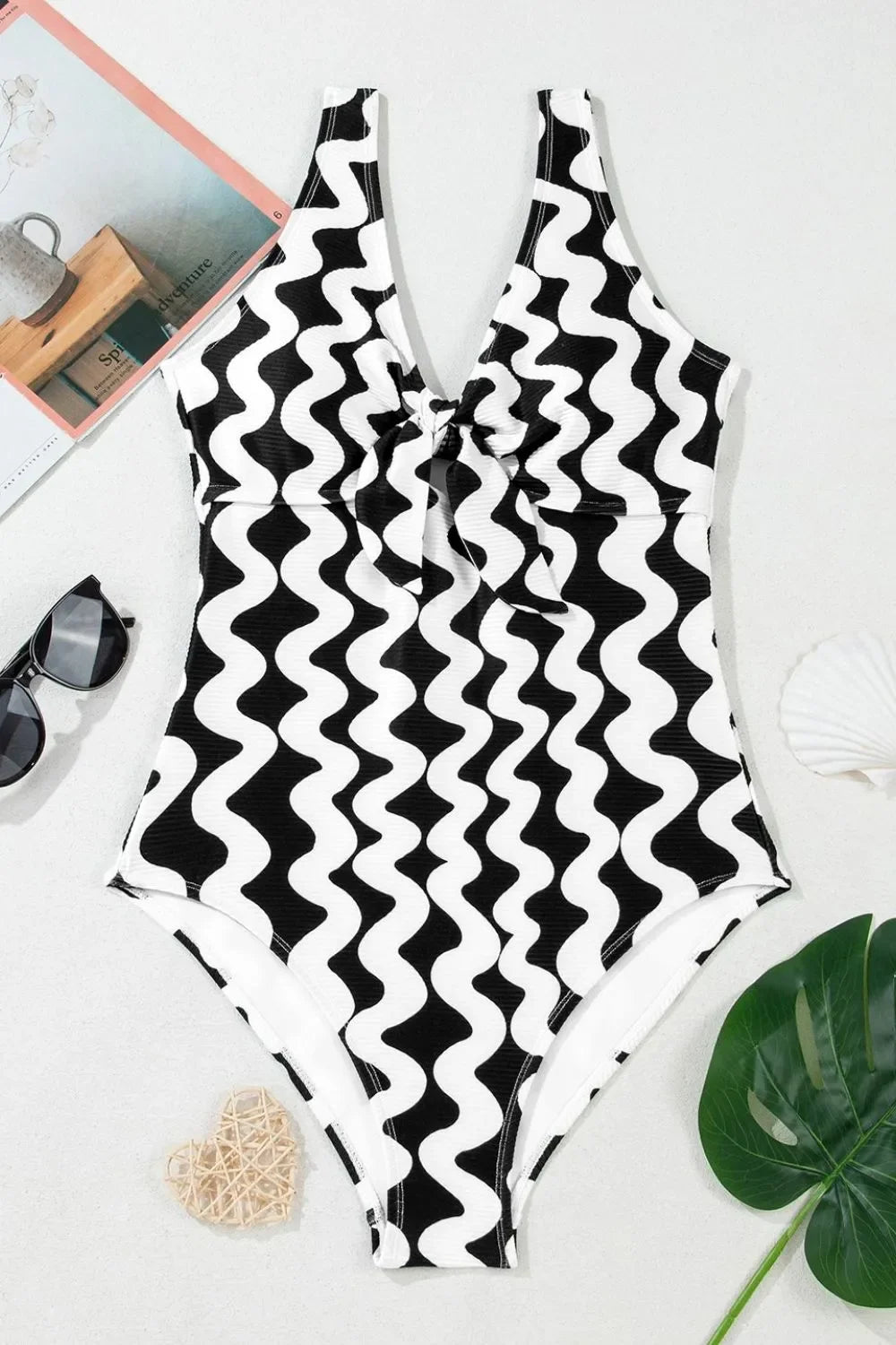 Tied Front Contrast Striped One-Piece Swimsuit - Southern Shores Clothing