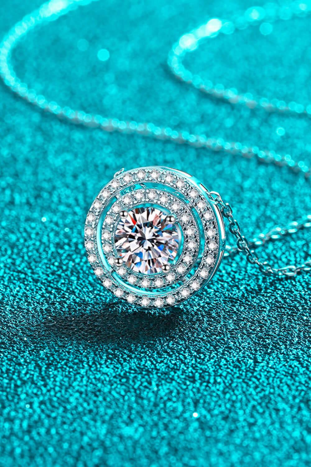 Rhodium Plated Moissanite Round Pendant Necklace - Southern Shores Clothing