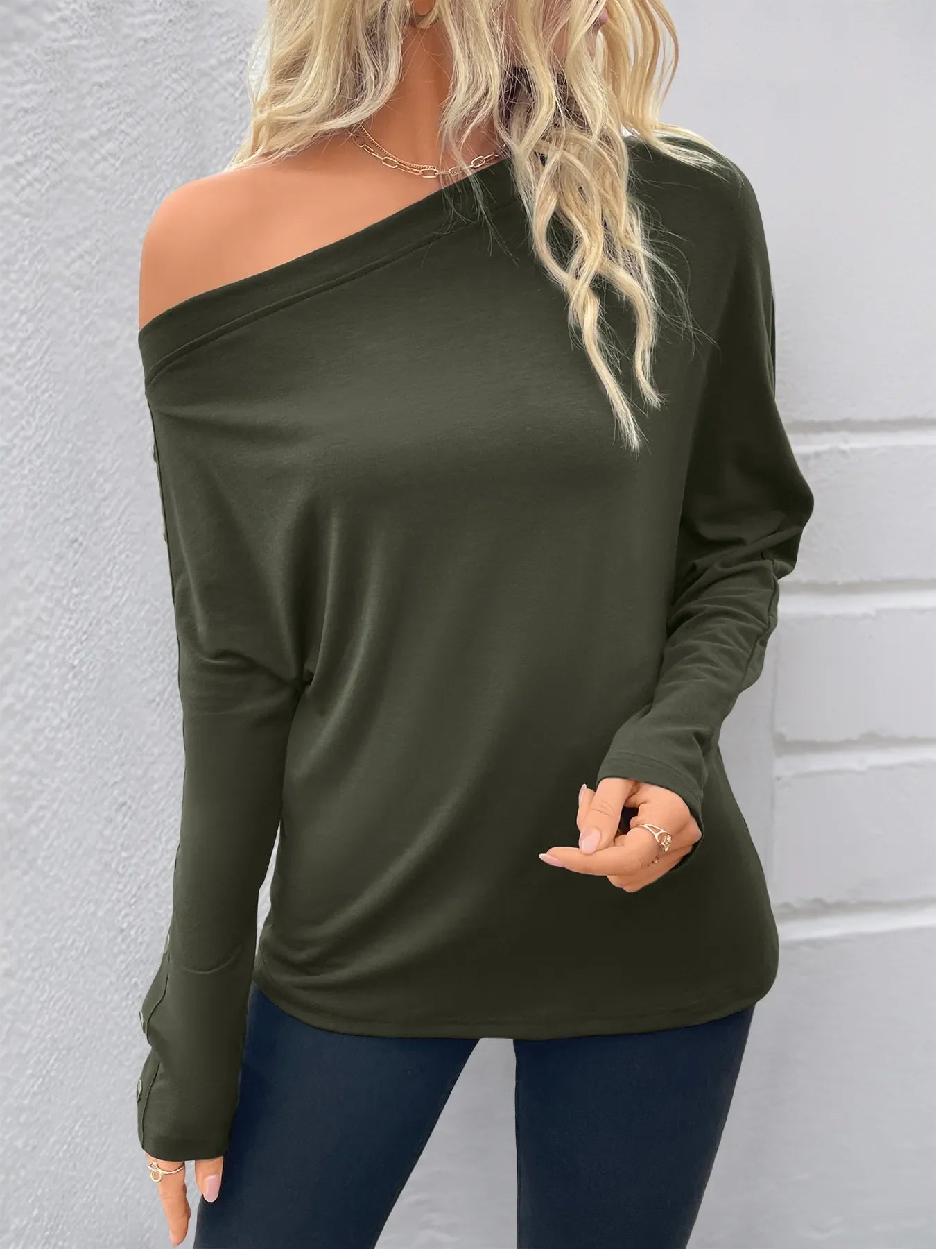 Asymmetrical Single Shoulder Long Sleeve Shirt - Southern Shores Clothing