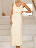 Satin Asymmetrical Magnolia Midi Dress Shimmering Evening - Southern Shores Clothing