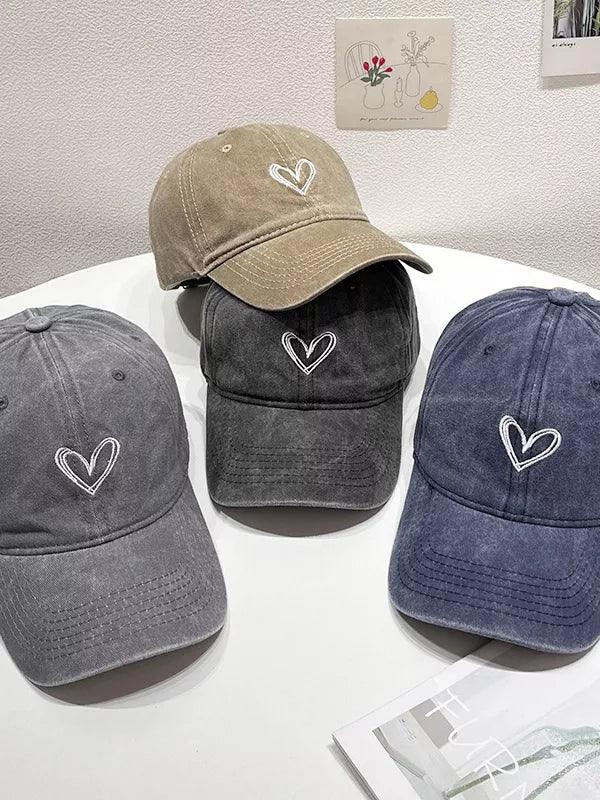 Washed Heart Embroidered Baseball Cap One Size - Southern Shores Clothing