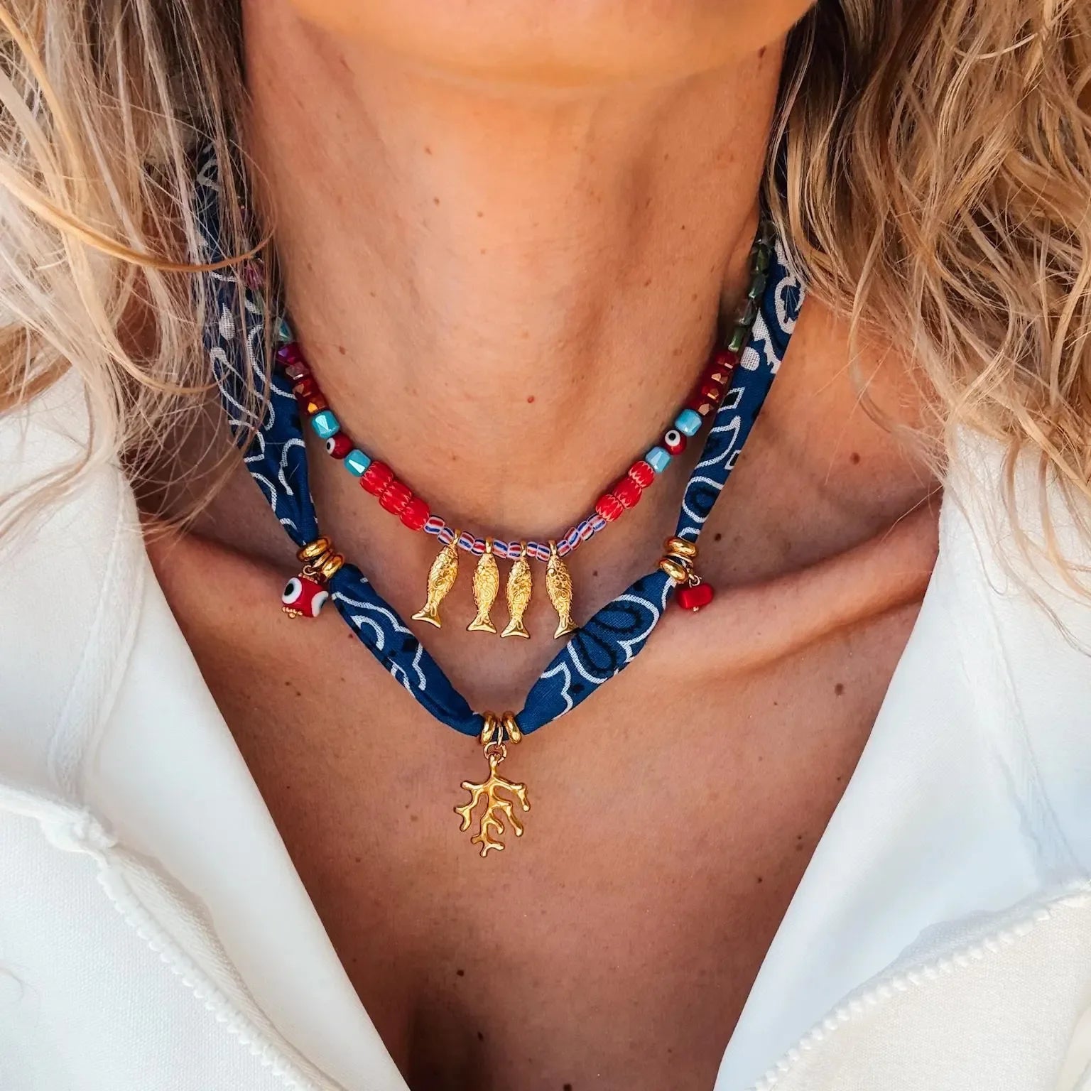 2-Piece 18K Gold-Plated Coral And Fish Pendant Necklace - Southern Shores Clothing